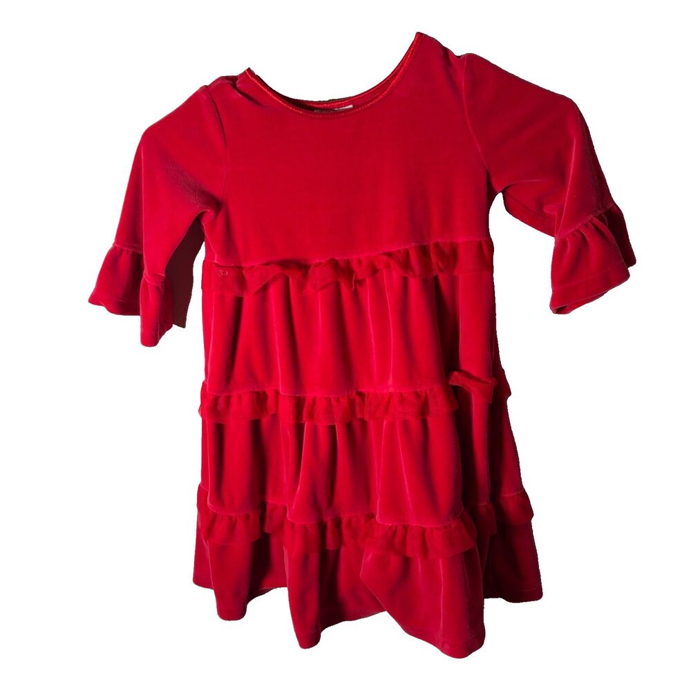 Hanna Andersson Dress Girl's 100 Red Velvet Ruffle Long Sleeve Holiday